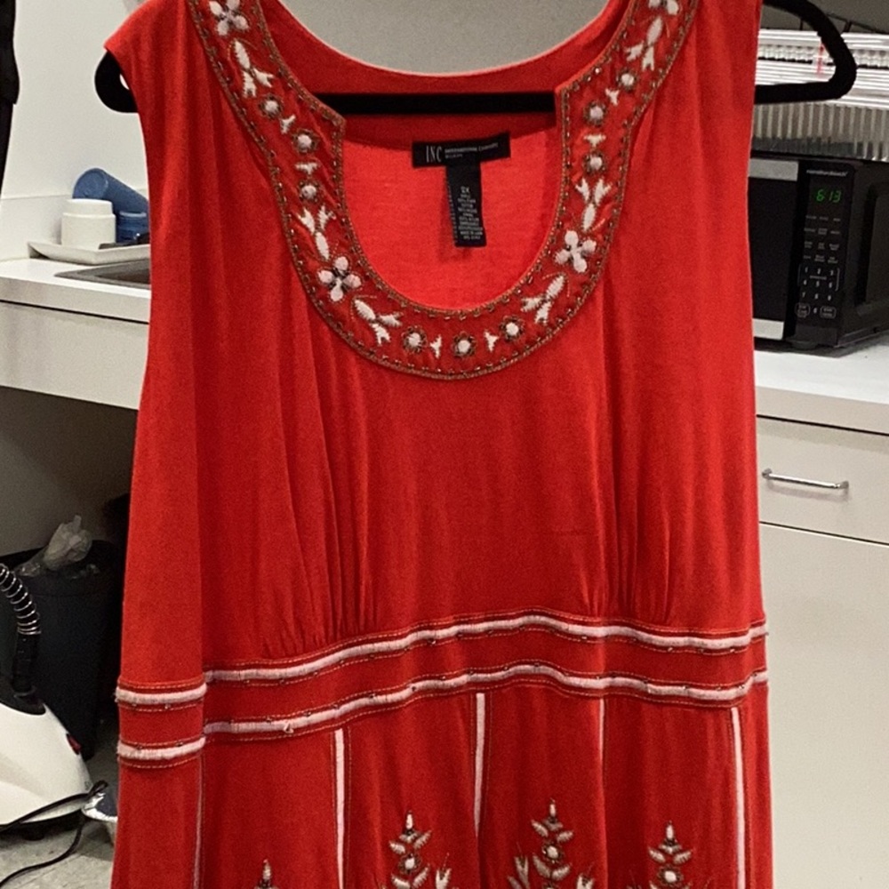 INC International Concepts Women's Red Embroidered Top